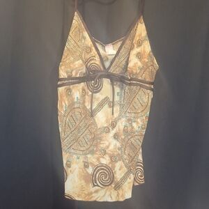 Women's Brown Printed V-Neck Camisole with Teal Accents